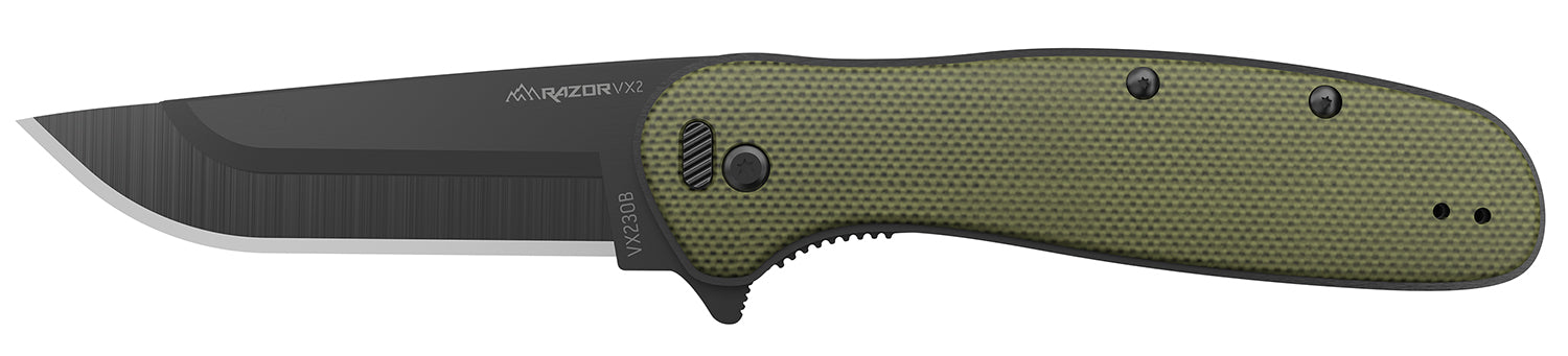 Outdoor Edge Razor VX2 VX230CC 3" Folding Plain 420J2 SS Blade Knife, Green Handle