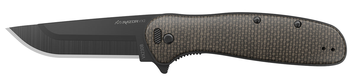 Outdoor Edge Razor VX2 VX230DC 3" Folding Plain 420J2 SS Blade Knife, Brown/Burlap Handle