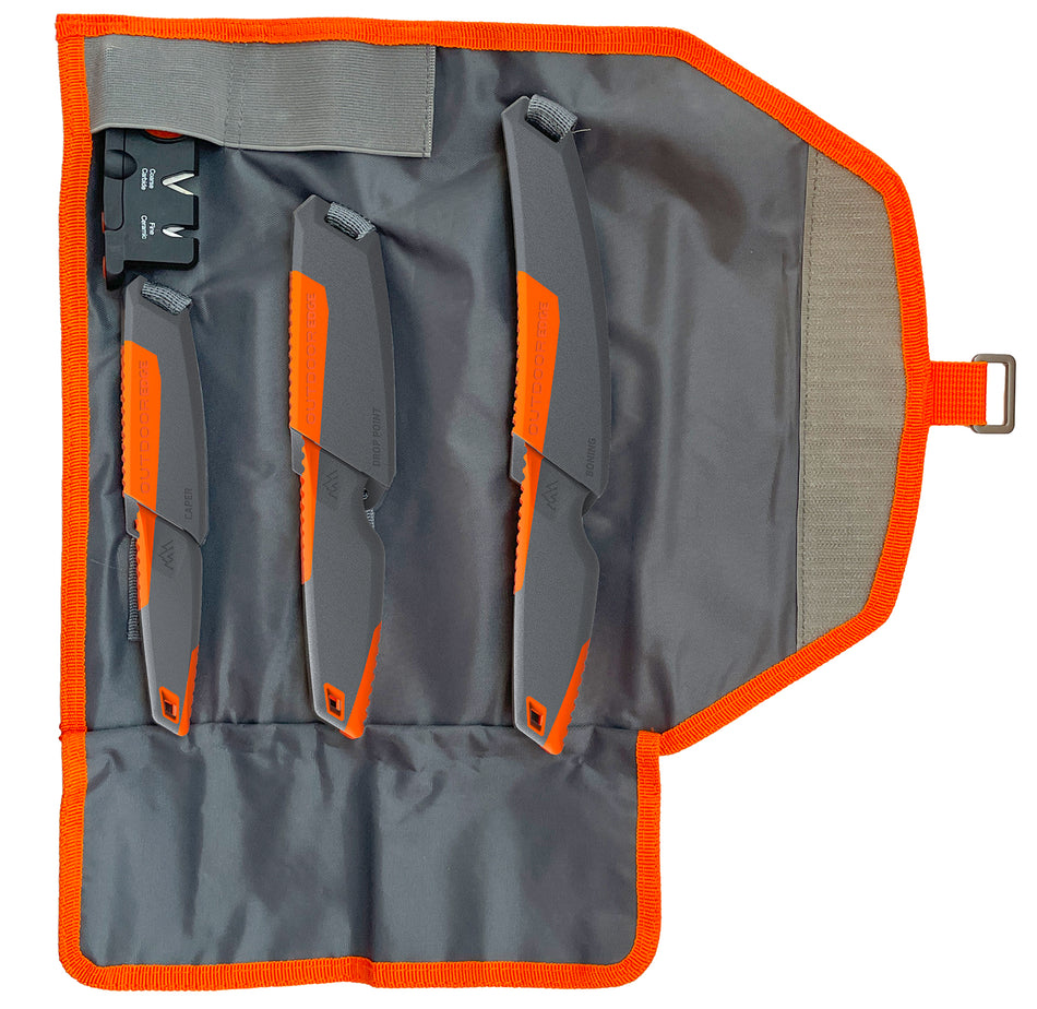 Outdoor Edge Vantex VNTX4C 4-Piece Knife Set – Drop Point, Caping & Boning, 7Cr17MoV SS, Glass-Filled Nylon Handle