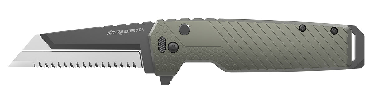 Outdoor Edge Razor XD4 3" Folding Serrated Knife, 420J2 SS Blade, Green Handle