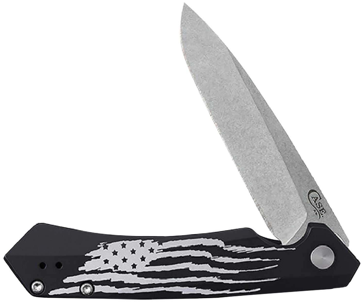 Case 10857 Kinzua Folding Spear Point Knife, Stonewashed S35VN SS Blade, Black Anodized Aluminum Handle with US Flag