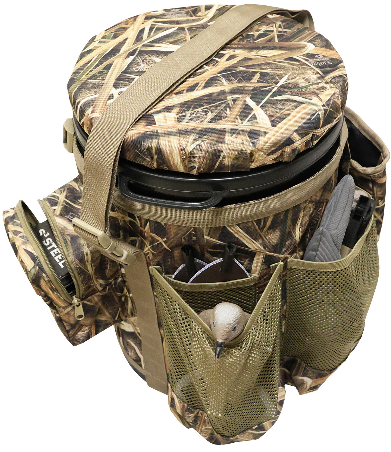 Mojo Outdoors HW2553 Dove Game Bucket Swivel Seat Mossy Oak SGB Camo with Carry Strap