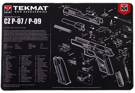 TekMat CZ P-07/P-09 Parts Diagram Cleaning Mat Black/White Rubber 11"x17"