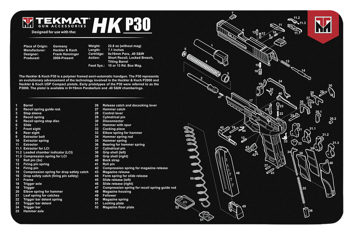TekMat HK P30 Parts Diagram Cleaning Mat Black/White Rubber 11"x17"