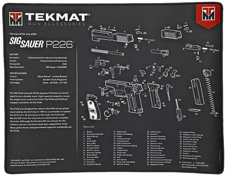 TekMat Sig Sauer P226 Ultra 20 Gun Cleaning Mat 15"x20" Black/White Rubber with Parts Diagram