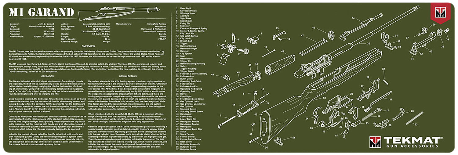 TekMat M1 Garand Cleaning Mat OD Green 12"x36" with Parts Diagram