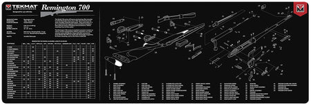 TekMat Remington 700 Cleaning Mat Black/White Rubber 12"x36" with Parts Diagram
