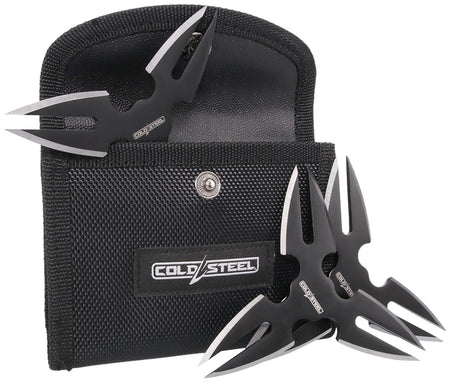 Cold Steel Throwing Stars 3-Pack, 1.50" Black Oxide 420 Stainless Steel, Includes Nylon Sheath