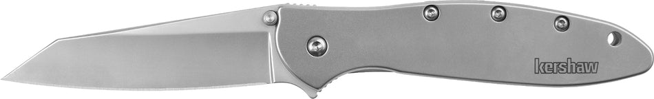 Kershaw 1660R Leek Random EDC 3" Folding Knife Reverse Tanto Bead Blasted 14C28N Blade, Silver Stainless Steel Handle