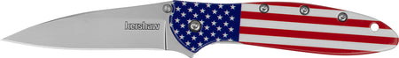 Kershaw 1660USA Leek USA EDC 3" Folding Knife Drop Point Bead Blasted 14C28N Blade, American Flag Aluminum Handle