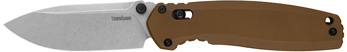 Kershaw 2052 Broadside 3.50" Folding Knife Spear Point Stonewashed D2 Steel Blade, Brown G10 Handle