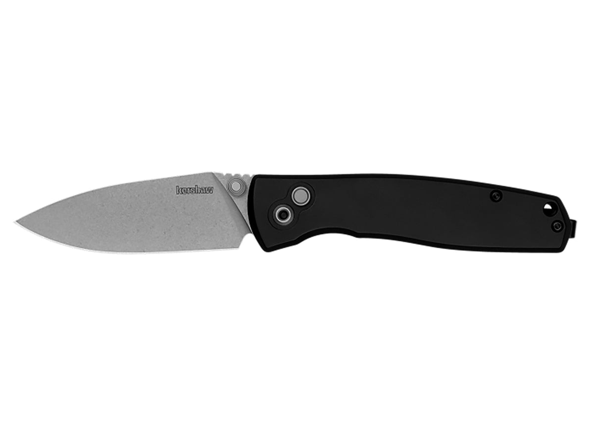 Kershaw 2053 Kindred 3" Folding Knife Spear Point Stonewashed D2 Steel Blade, Black Anodized Aluminum Handle