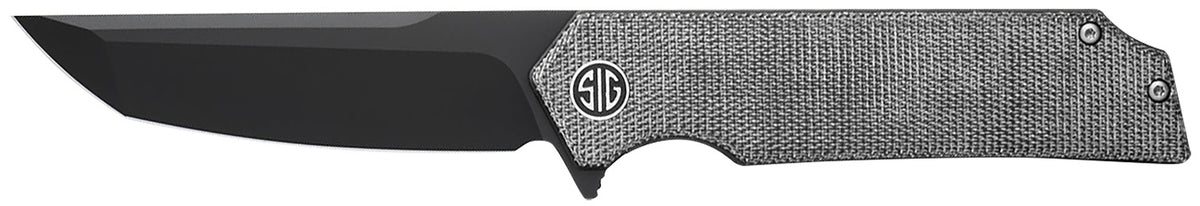 Sig Sauer Tsuru TS8BB 3.30" Folding Tanto Black PVD 154CM SS Blade, Salt & Pepper Micarta Handle