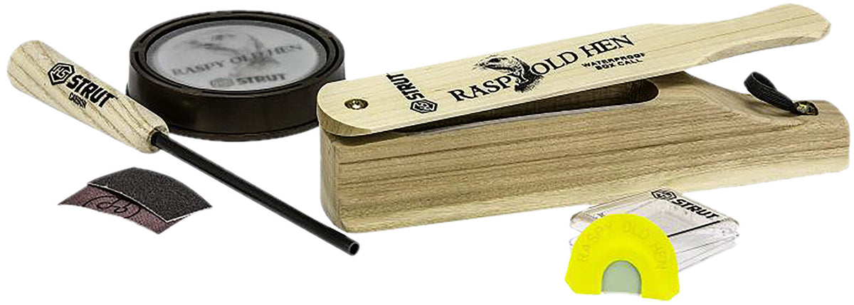 HS HSSTR06928 Raspy Old Hen Turkey Call Combo Kit Box Glass and Diaphragm