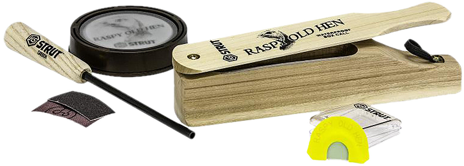 HS HSSTR06928 Raspy Old Hen Turkey Call Combo Kit Box Glass and Diaphragm
