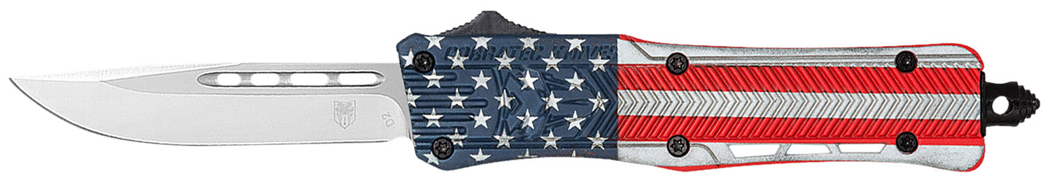 CobraTec CTK-1 Small OTF Knife 2.75" Drop Point D2 Blade Red/White/Blue Flag Cerakote Handle