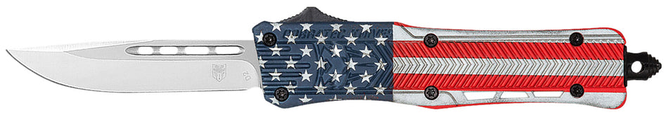 CobraTec CTK-1 Small OTF Knife 2.75" Drop Point D2 Blade Red/White/Blue Flag Cerakote Handle