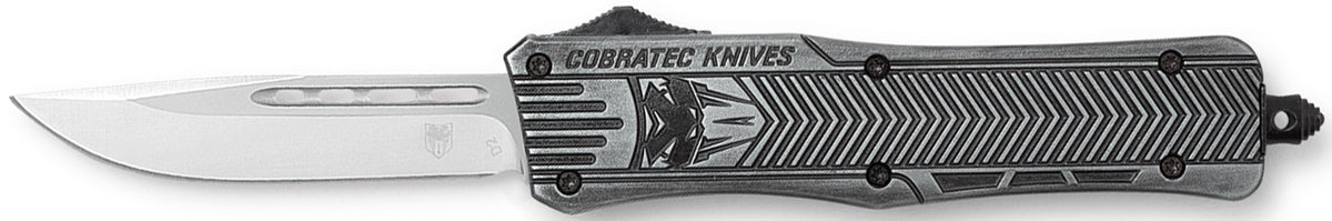 CobraTec CTK-1 Medium OTF Knife 3" Stonewashed Drop Point D2 Blade Black Aluminum Handle
