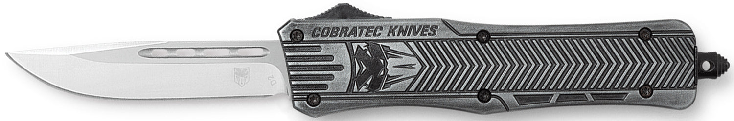CobraTec CTK-1 Medium OTF Knife 3" Stonewashed Drop Point D2 Blade Black Aluminum Handle