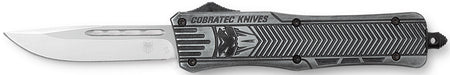 CobraTec CTK-1 Medium OTF Knife 3" Stonewashed Drop Point D2 Blade Black Aluminum Handle