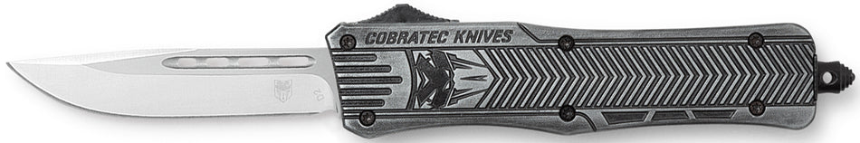 CobraTec CTK-1 Medium OTF Knife 3" Stonewashed Drop Point D2 Blade Black Aluminum Handle