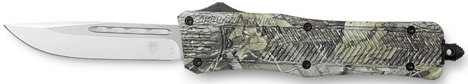 CobraTec CTK-1 Medium OTF Knife 3" Drop Point D2 Blade Woodland Camo Aluminum Handle