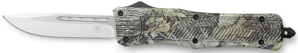 CobraTec CTK-1 Medium OTF Knife 3" Drop Point D2 Blade Woodland Camo Aluminum Handle