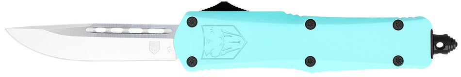 CobraTec FS-3 Small OTF Knife 2.75" Drop Point D2 Blade Mint Blue Aluminum Handle