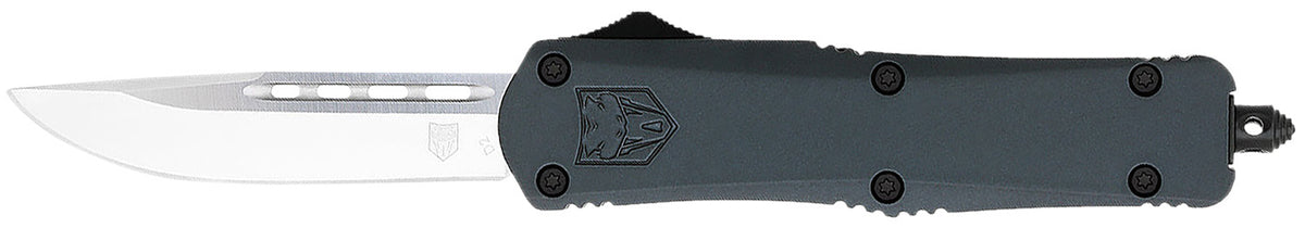 CobraTec FS-3 Medium OTF Knife 3" Drop Point D2 Blade Gray Aluminum Handle
