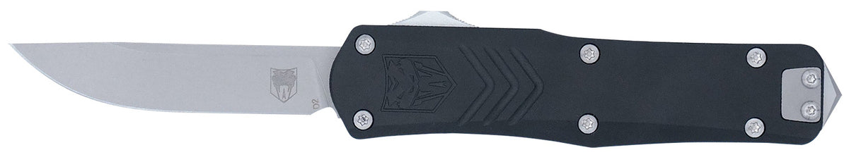 CobraTec FS-X Gen III Small OTF Knife 2.75" Drop Point Stonewashed D2 Blade Black Aluminum Handle