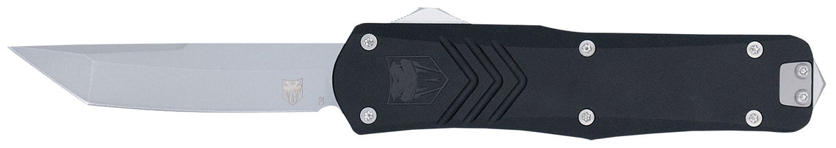 CobraTec FS-X Gen III Medium OTF Knife 3" Tanto Stonewashed D2 Blade Black Aluminum Handle