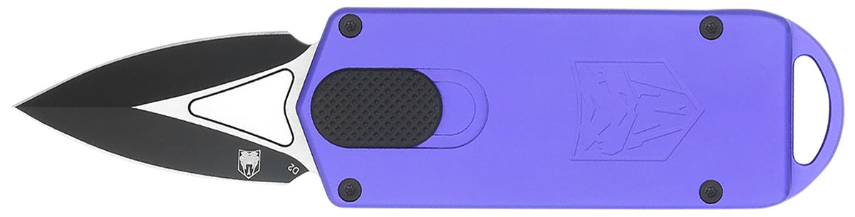CobraTec ASP OTF Knife 1.94" Dagger Plain D2 Blade Purple Aluminum Handle