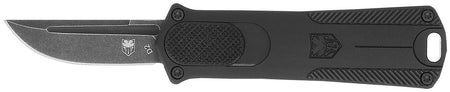 CobraTec 952 CA Compliant OTF Knife 1.75" Drop Point Stonewashed D2 Blade Black Anodized Handle