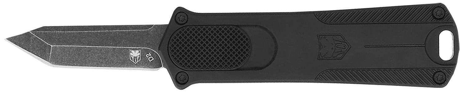 CobraTec 952 CA Compliant OTF Knife 1.75" Tanto Stonewashed D2 Blade Black Anodized Handle