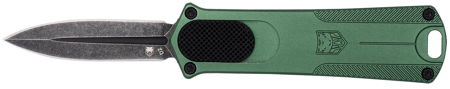 CobraTec 952 OTF Knife 1.75" Dagger Stonewashed D2 Blade OD Green Anodized Aluminum Handle