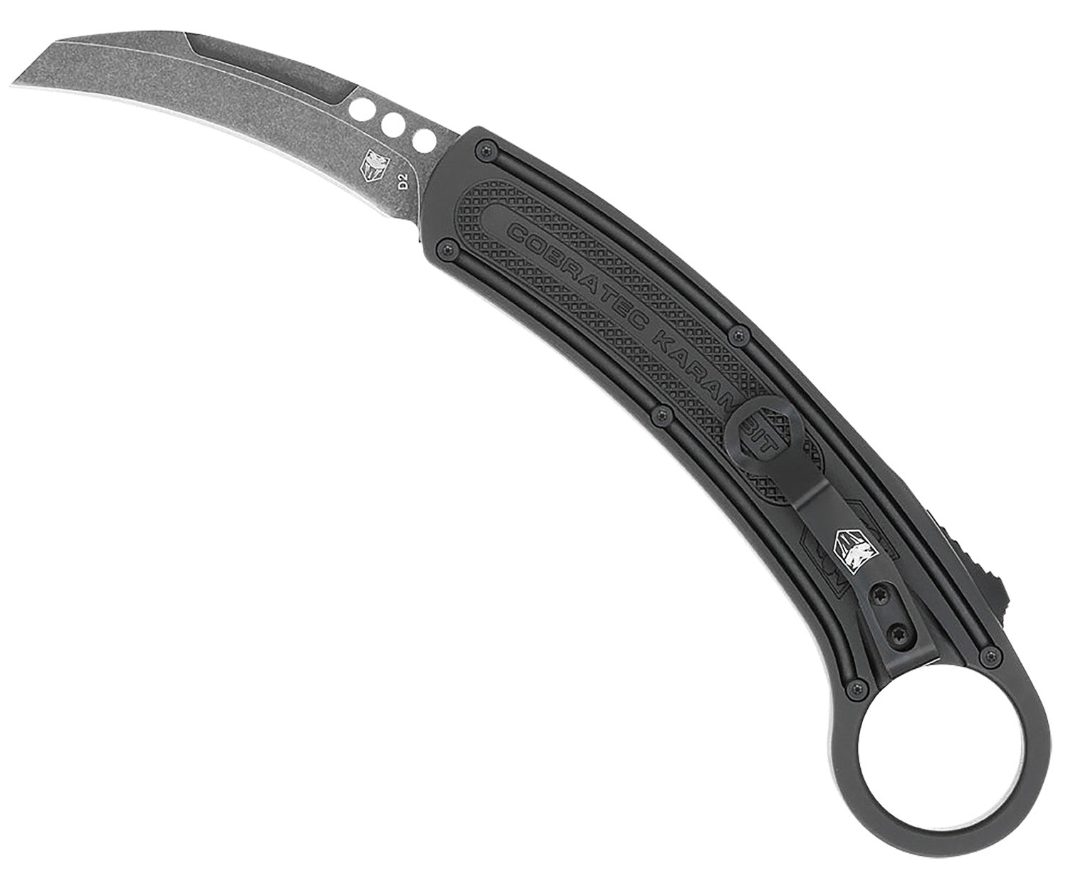 CobraTec CTBKRH Karambit 2.75" Folding OTF Stonewashed D2 Steel Blade Black Anodized Aluminum Handle w/Finger Ring