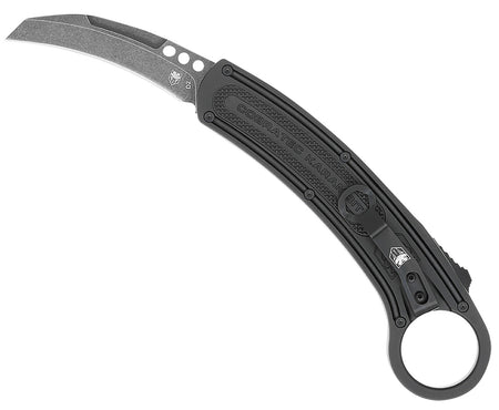 CobraTec CTBKRH Karambit 2.75" Folding OTF Stonewashed D2 Steel Blade Black Anodized Aluminum Handle w/Finger Ring