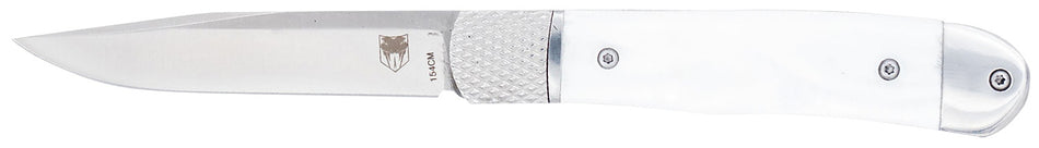 CobraTec CTTHRWTABA154CM Trapper Small 3.13" Folding Plain 154CM SS Blade White Abalone Scales Handle