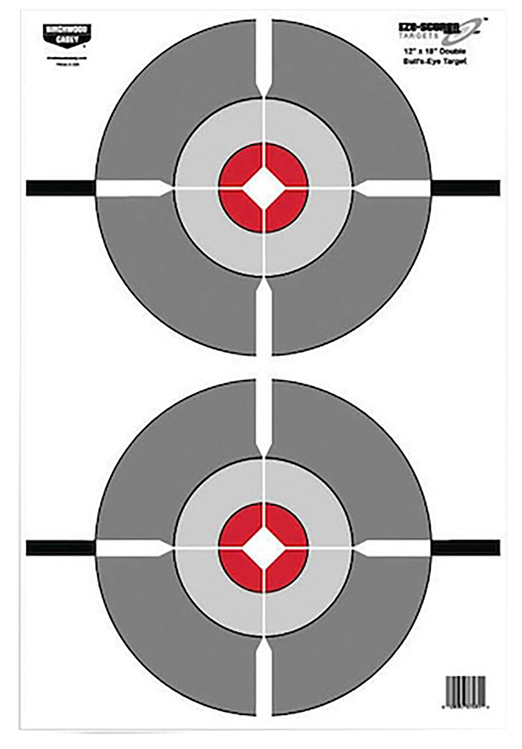 Birchwood Casey BC-37207 EZE-Scorer Double Bullseye Hanging Paper Target 12"x18" Gray/Red 10-Pack