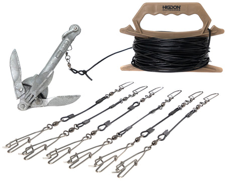Higdon Outdoors 30340 Battleship Jerk Rig PVC Coated Steel Cable with Grapnel Anchor and Decoy Clips