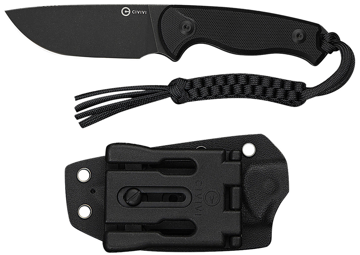 Civivi C23094-1 Timberbark 3.20" Fixed Drop Point Black Stonewashed 14C28N Steel Blade Black Textured G10 Handle with Kydex Sheath