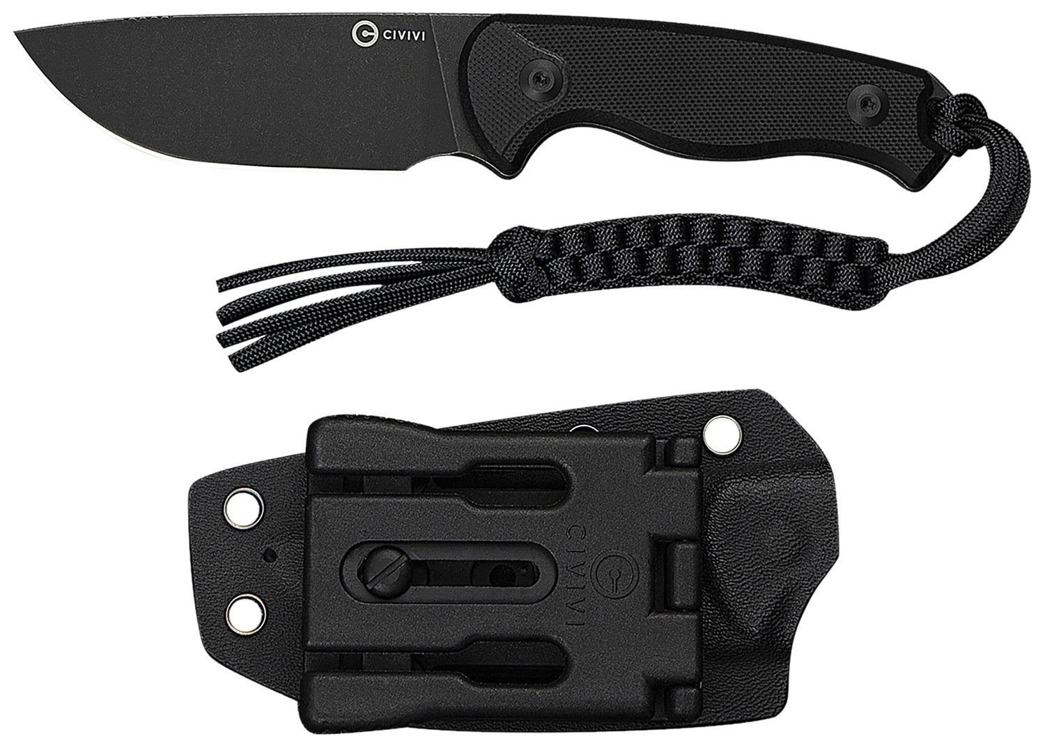 Civivi C23094-1 Timberbark 3.20" Fixed Drop Point Black Stonewashed 14C28N Steel Blade Black Textured G10 Handle with Kydex Sheath