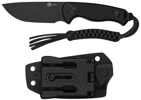 Civivi C23094-1 Timberbark 3.20" Fixed Drop Point Black Stonewashed 14C28N Steel Blade Black Textured G10 Handle with Kydex Sheath