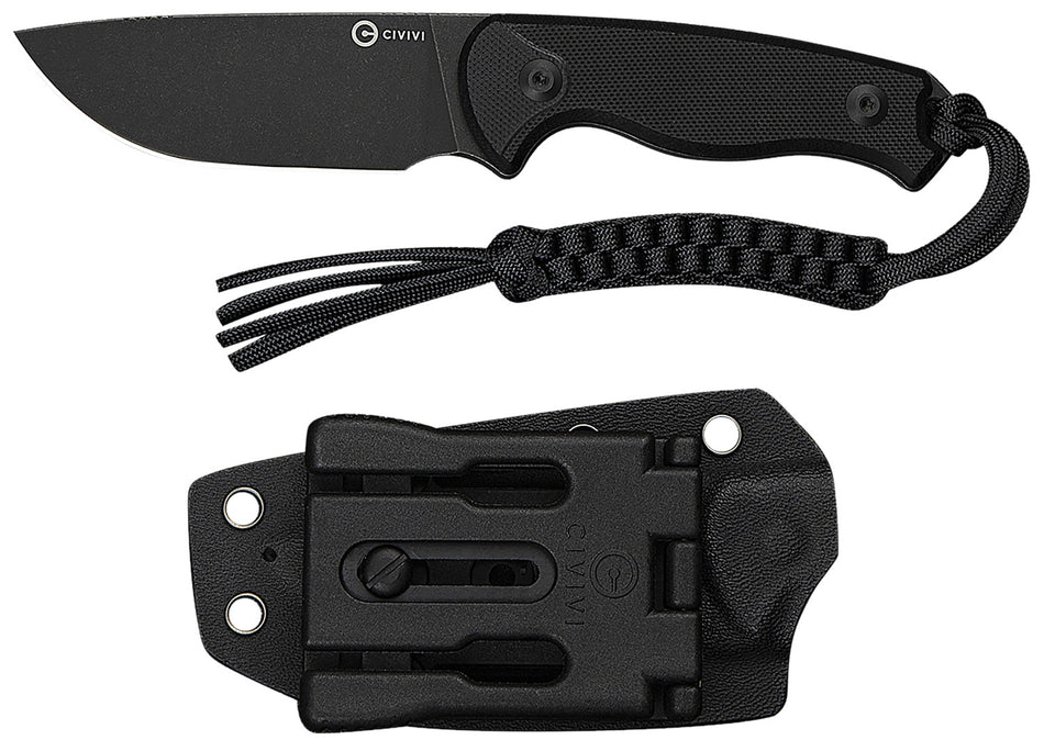 Civivi C23094-1 Timberbark 3.20" Fixed Drop Point Black Stonewashed 14C28N Steel Blade Black Textured G10 Handle with Kydex Sheath