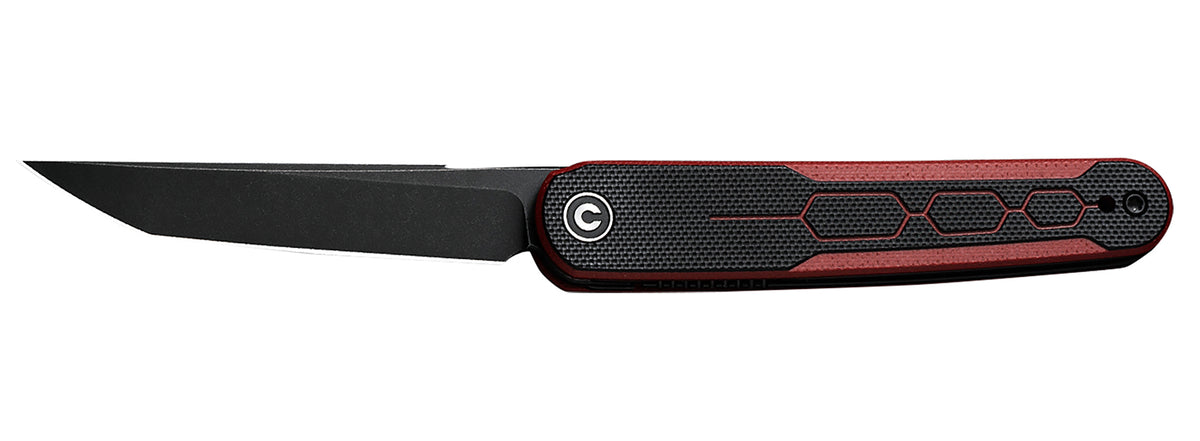 Civivi KwaiQ C23015-1 2.97" Folding Knife, Black Stonewashed Nitro-V Steel Blade, Black/Burgundy Textured G10 Handle