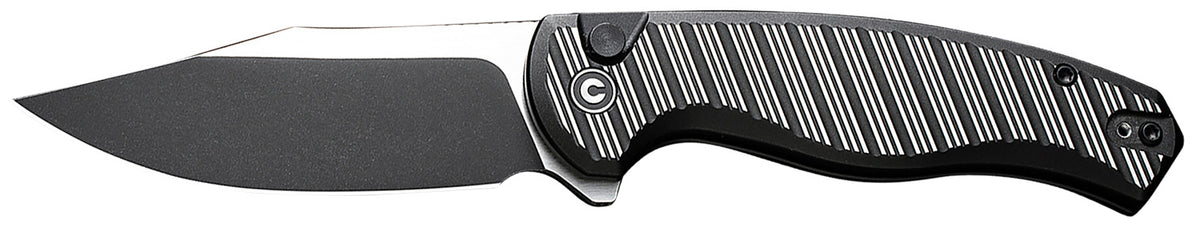 Civivi Stormhowl C23040B-1 3.30" Folding Clip Point Knife, Black Stonewashed Nitro-V Steel Blade, Milled Black Aluminum Handle