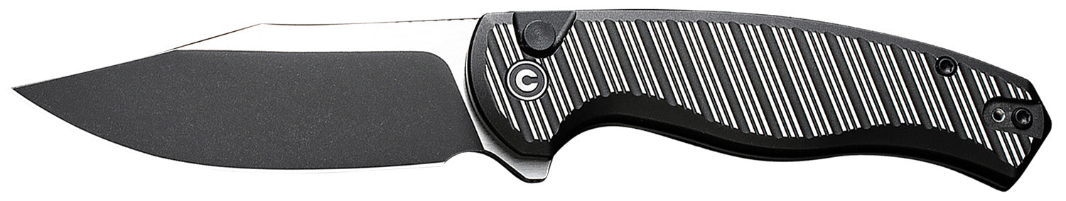 Civivi Stormhowl C23040B-1 3.30" Folding Clip Point Knife, Black Stonewashed Nitro-V Steel Blade, Milled Black Aluminum Handle