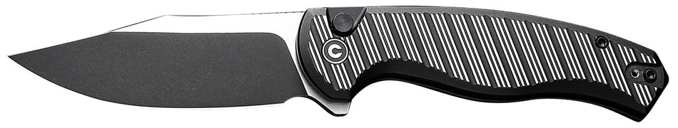 Civivi Stormhowl C23040B-1 3.30" Folding Clip Point Knife, Black Stonewashed Nitro-V Steel Blade, Milled Black Aluminum Handle