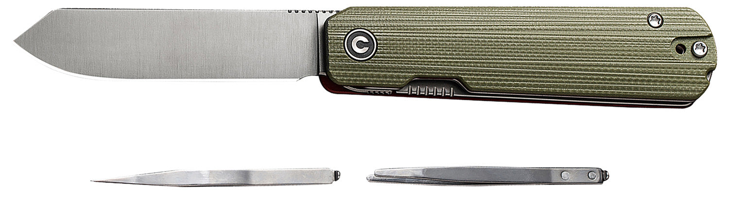 Civivi Sendy C21004B-1 2.83" Folding Spey Point Knife, Satin Nitro-V Steel Blade, Green Textured G10 Handle