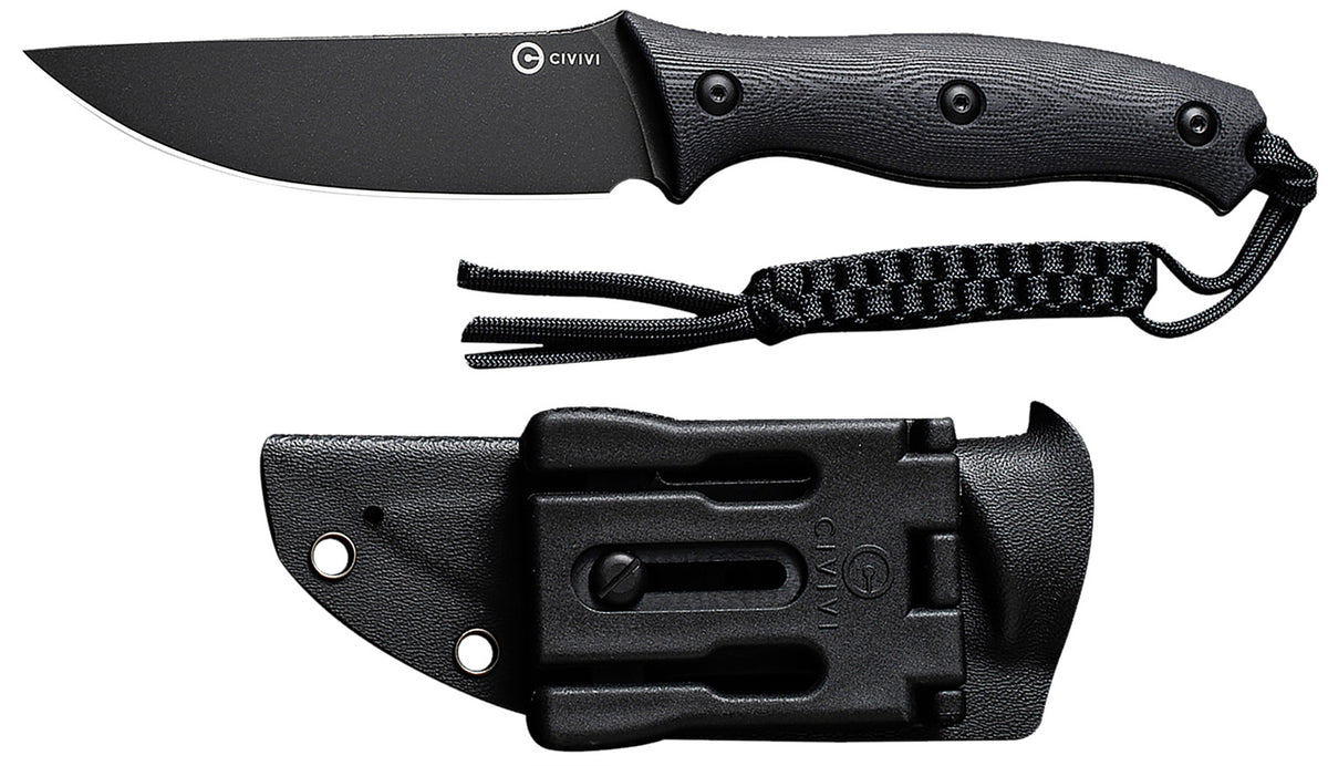 Civivi Stormridge C23041-1 3.92" Fixed Blade Knife, Black Stonewashed Nitro-V Steel, Black Textured G10 Handle w/ Kydex Sheath